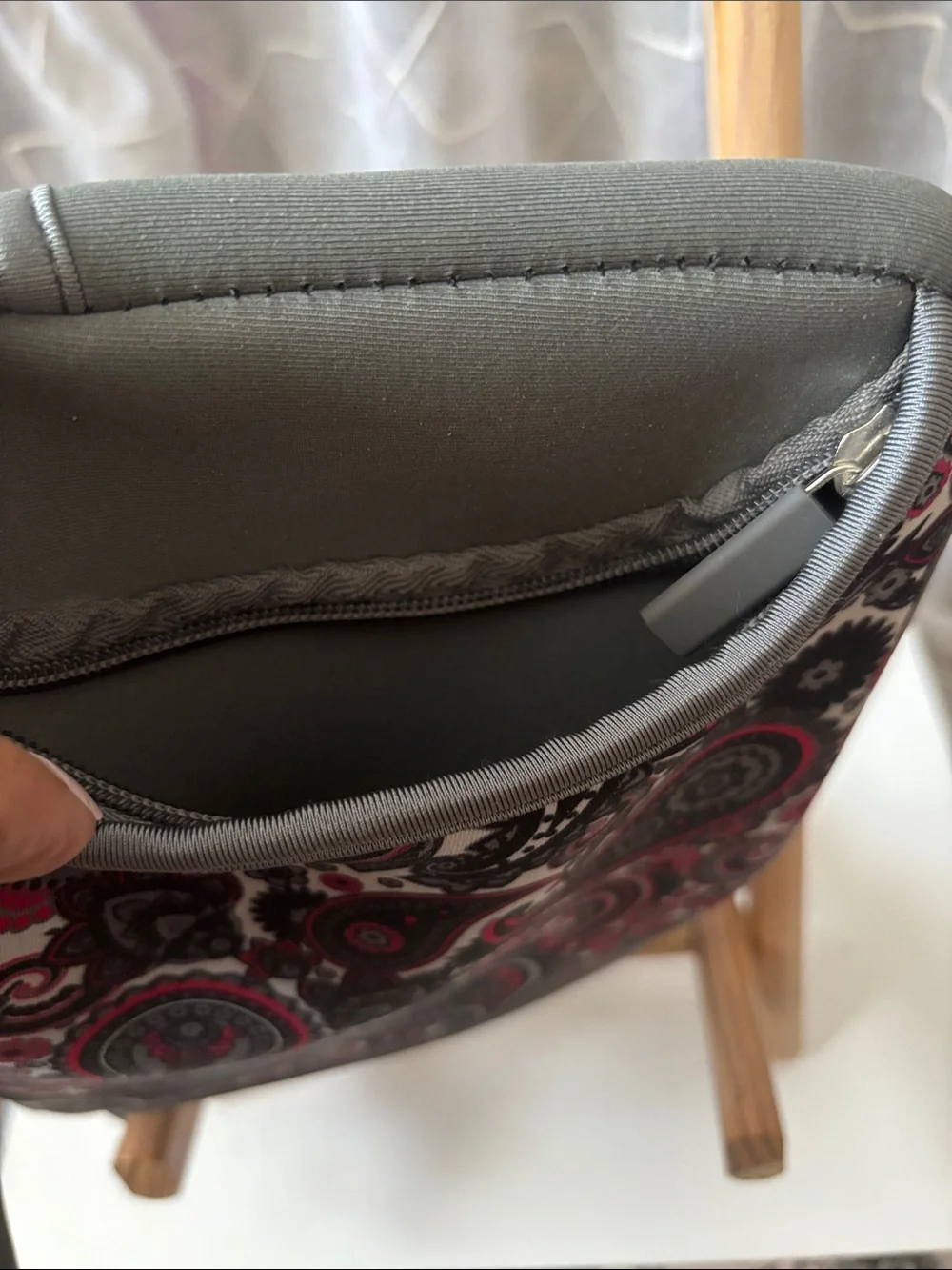 Gray and Pink Paisley Neoprene Travel Case with Zipper Closure